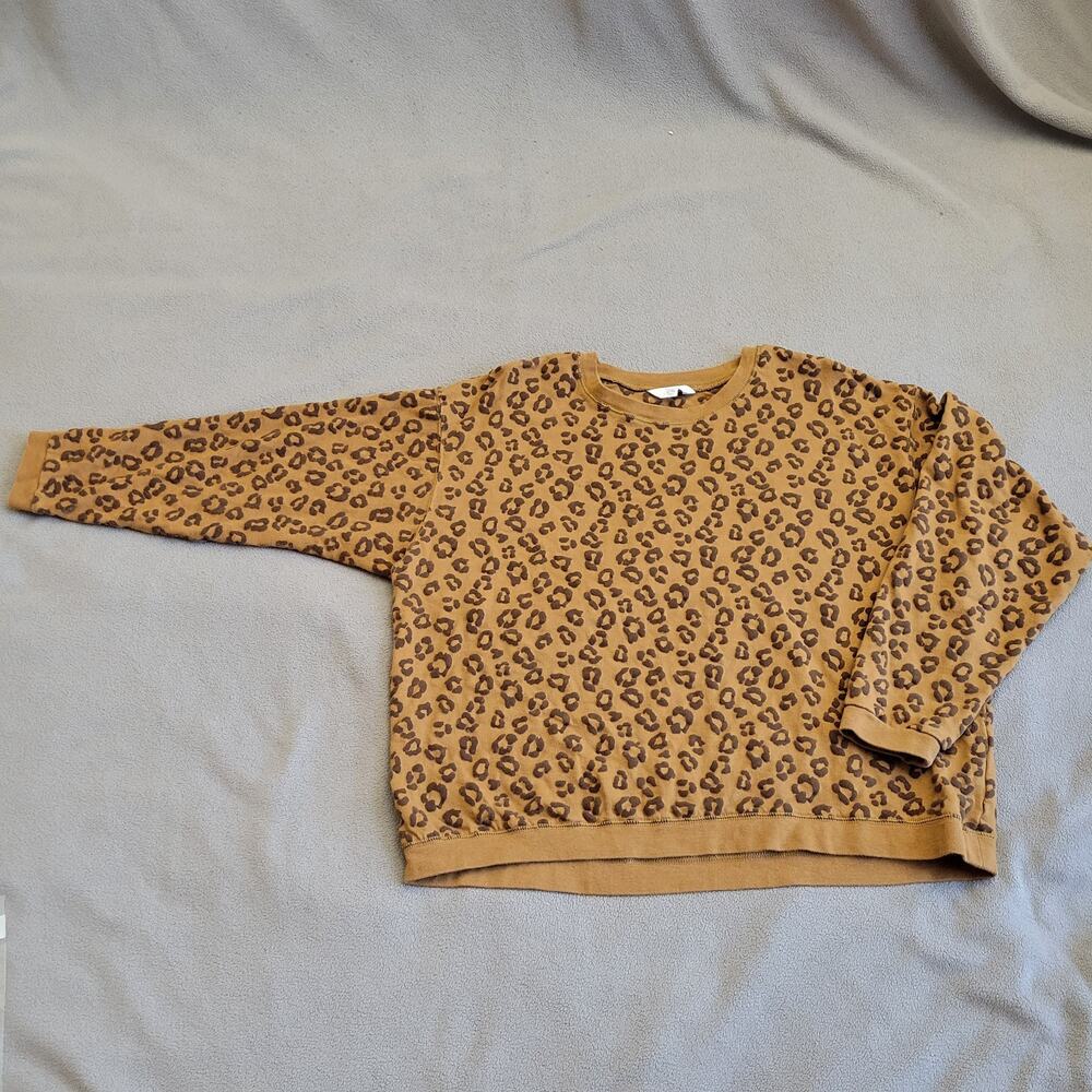 TIME AND TRUE Sweater Leopard Girls Size 8 10 Raised Print‎ Orange Brown Fun